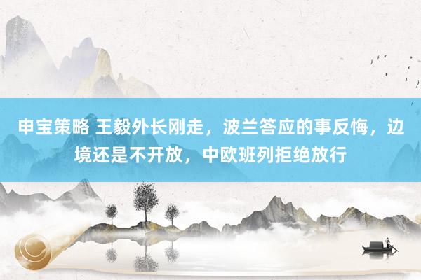 申宝策略 王毅外长刚走，波兰答应的事反悔，边境还是不开放，中欧班列拒绝放行