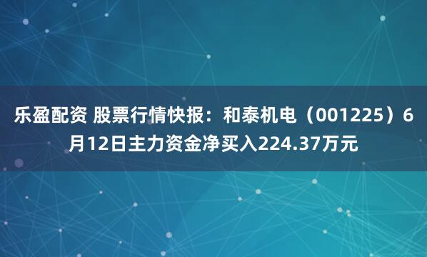 乐盈配资 股票行情快报:和泰机电(001225)6月12日主力资金净买入224.37万元